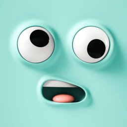 A surprised teal face with large eyes